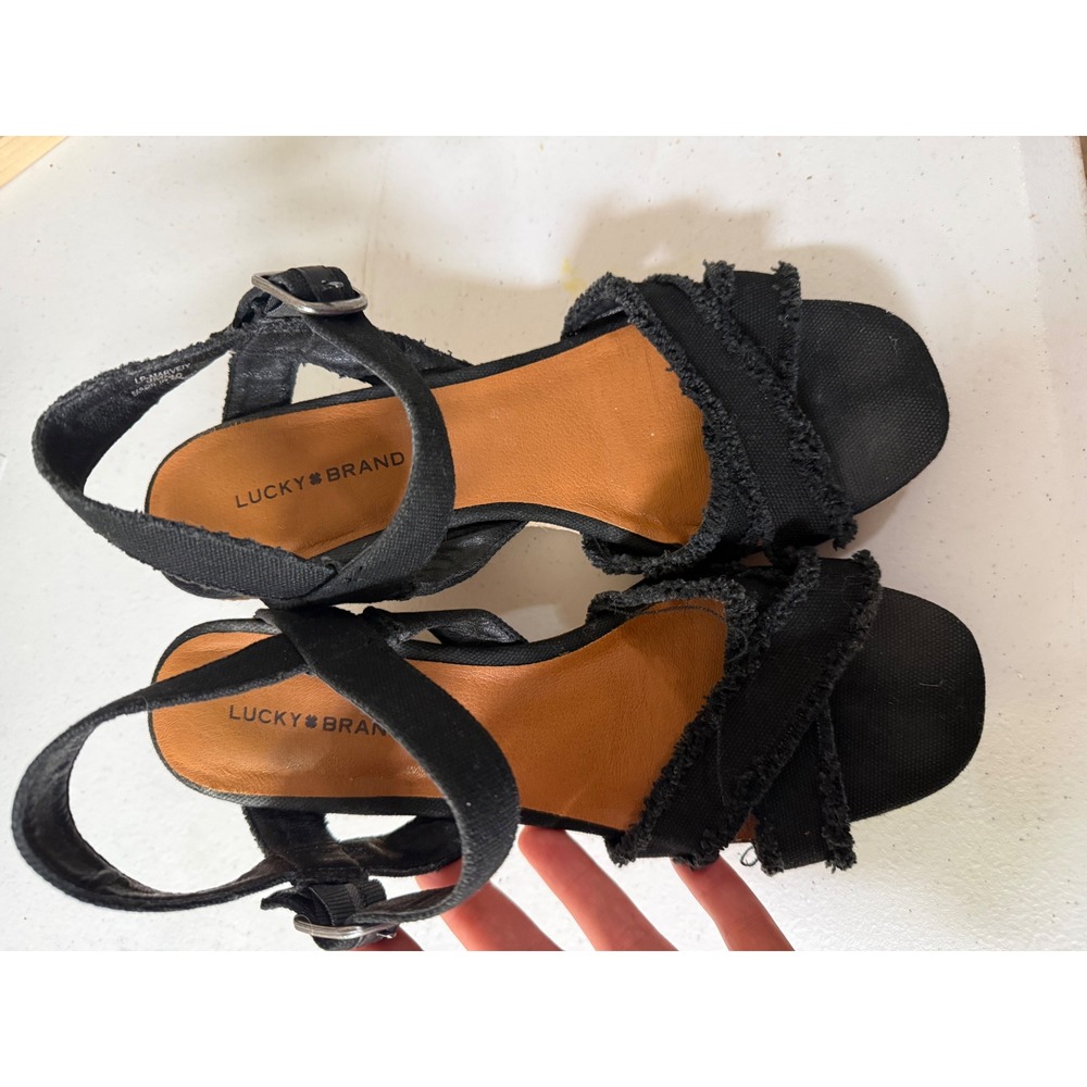Boho Chic Resort Western Boho Casual Chic Wedge Black Lucky Brand Heel Size 9